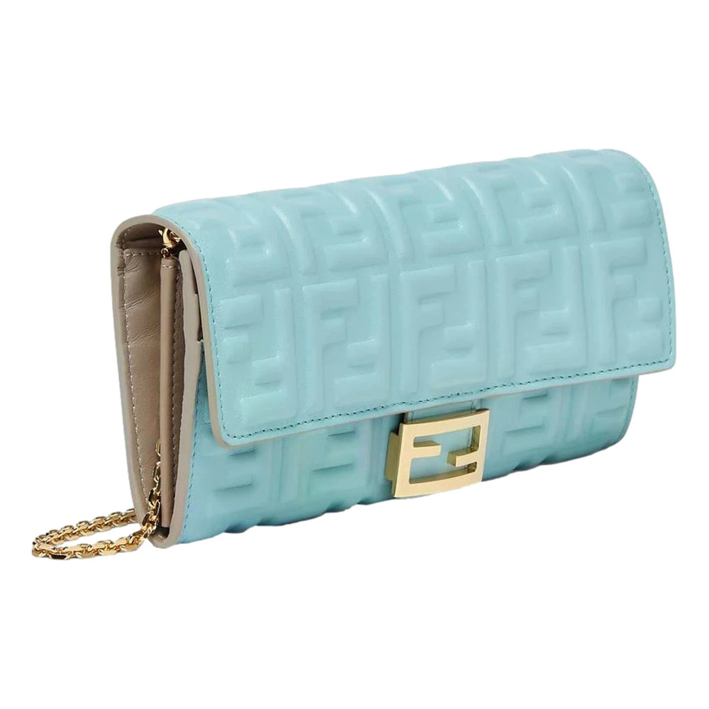 Fendi Baguette FF Embossed Lambskin Wallet on a Chain Crossbody in Light